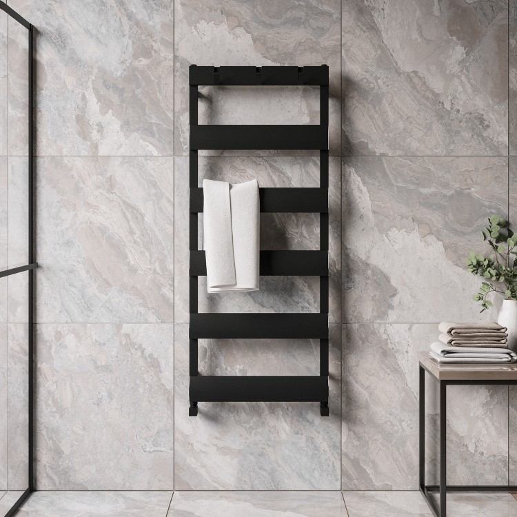 ONLY OPENED - Black Towel Radiator with Hooks 1200 x 500mm - Arizona