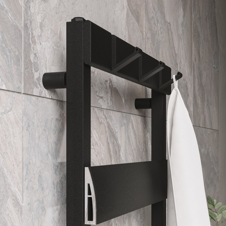 ONLY OPENED - Black Towel Radiator with Hooks 1200 x 500mm - Arizona