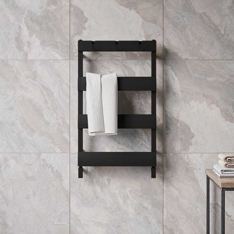 GRADE A1 - Black Towel Radiator with Hooks 800 x 500mm - Arizona