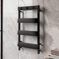 GRADE A1 - Black Towel Radiator with Hooks 800 x 500mm - Arizona
