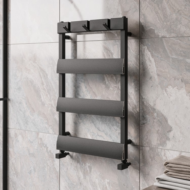 Black Towel Radiator with Hooks 800 x 500mm - Arizona