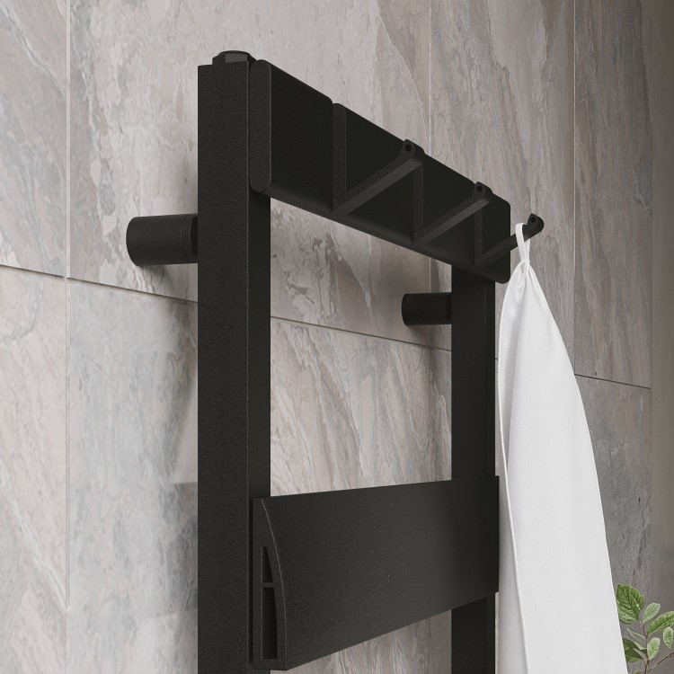 GRADE A1 - Black Towel Radiator with Hooks 800 x 500mm - Arizona