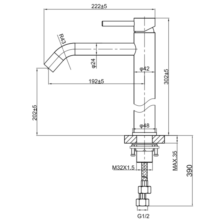 GRADE A1 - Black Tall Single Lever Mono Basin Mixer Tap - Arissa