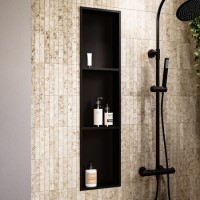 GRADE A1 - Black Shower Niche with Shelves 305 x 1210mm - Arissa