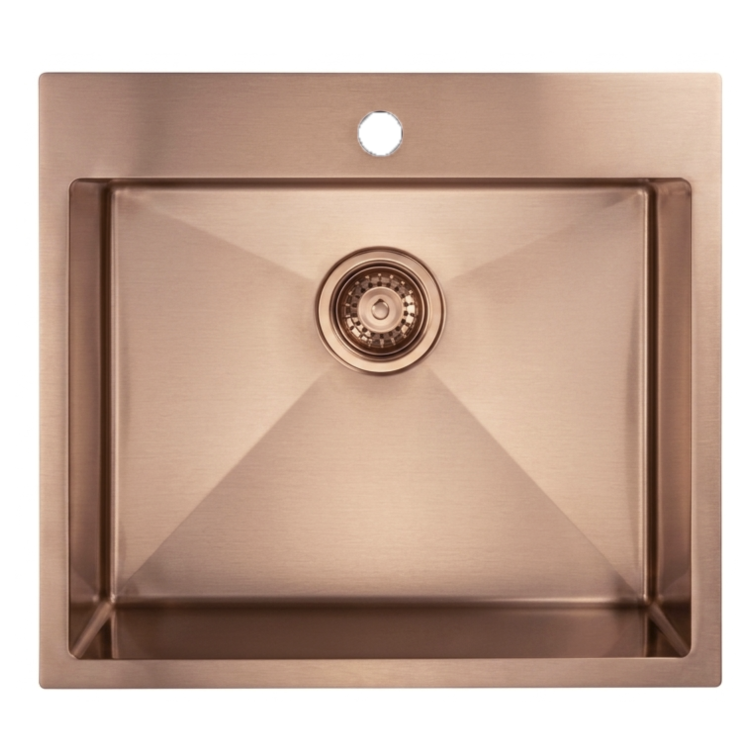 Copper Single Bowl Inset Stainless Steel Kitchen Sink with Tap Deck - Enza Aria