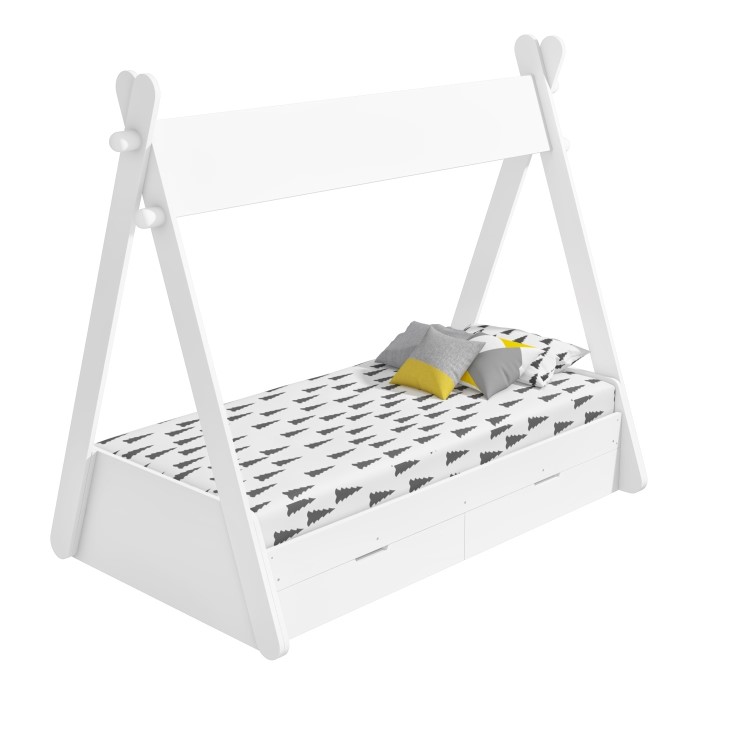 Arlo White Teepee Bed Frame with Pull Out Storage Drawers