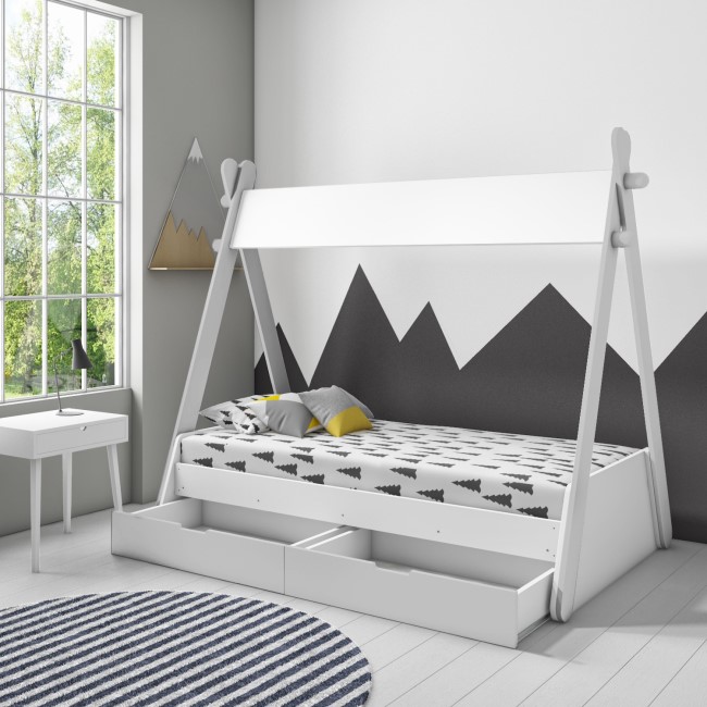 Arlo Grey and White Teepee Bed Frame with Pull Out Storage Drawers 