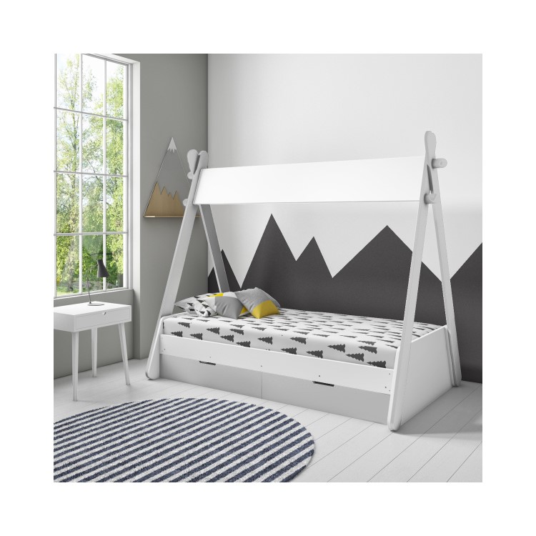Arlo Grey and White Teepee Bed Frame with Pull Out Storage Drawers 