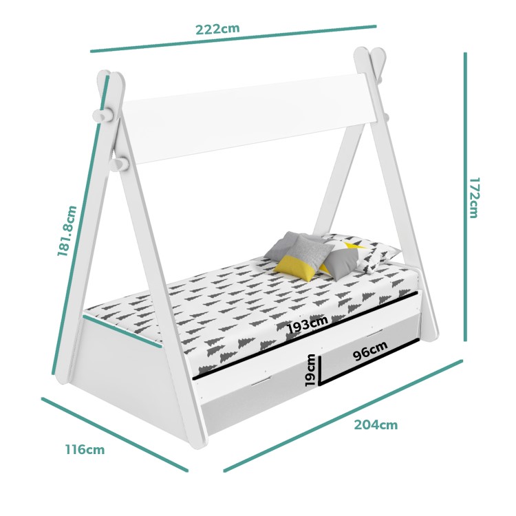 Arlo Grey and White Teepee Bed Frame with Pull Out Storage Drawers 