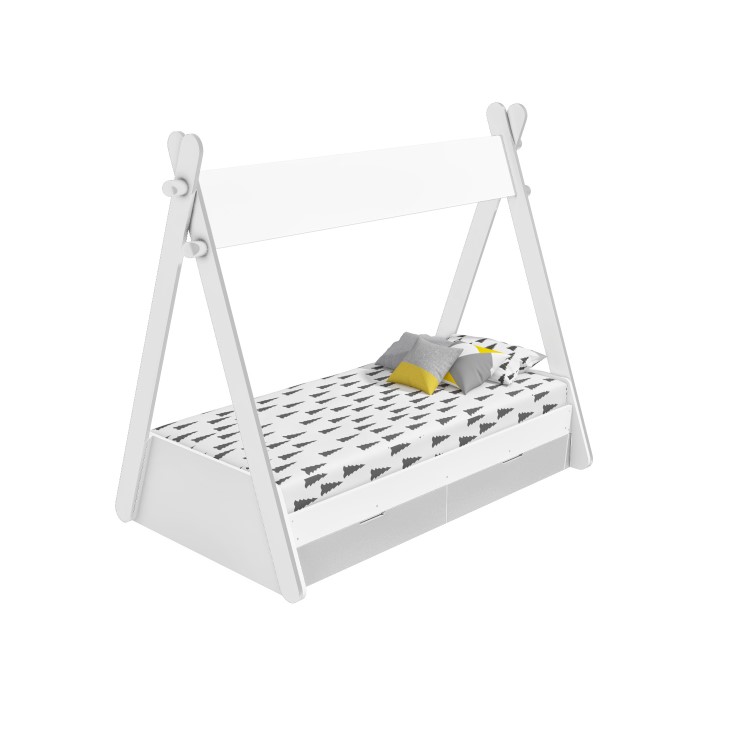 Arlo Grey and White Teepee Bed Frame with Pull Out Storage Drawers 