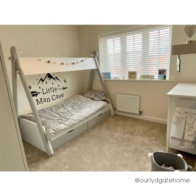 Arlo Grey and White Teepee Bed Frame with Pull Out Storage Drawers 