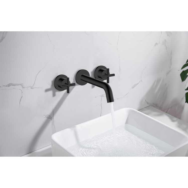 Black Crosshead Handle Wall Mounted Basin Mixer Tap - Arissa