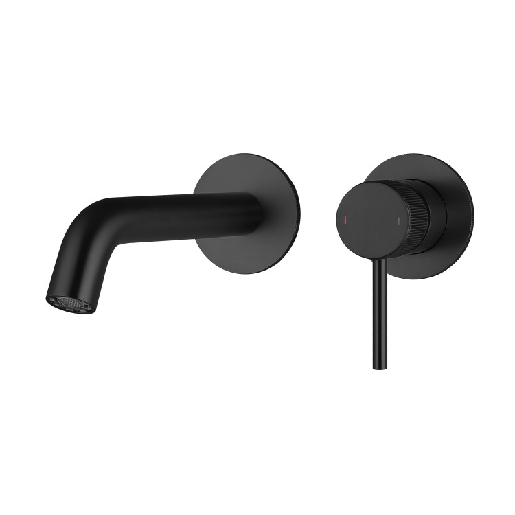 Matt Black Fluted Wall Mounted Basin Mixer Tap - Arissa