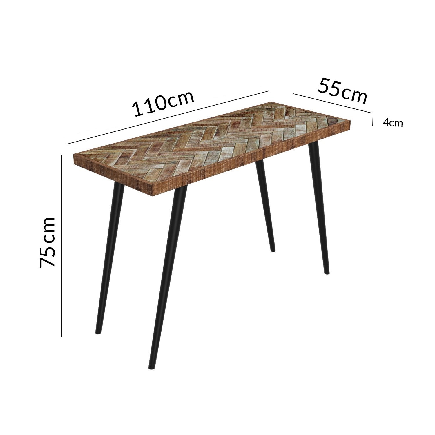 Industrial Office Desk With Parquet Solid Mango Wood Top Black