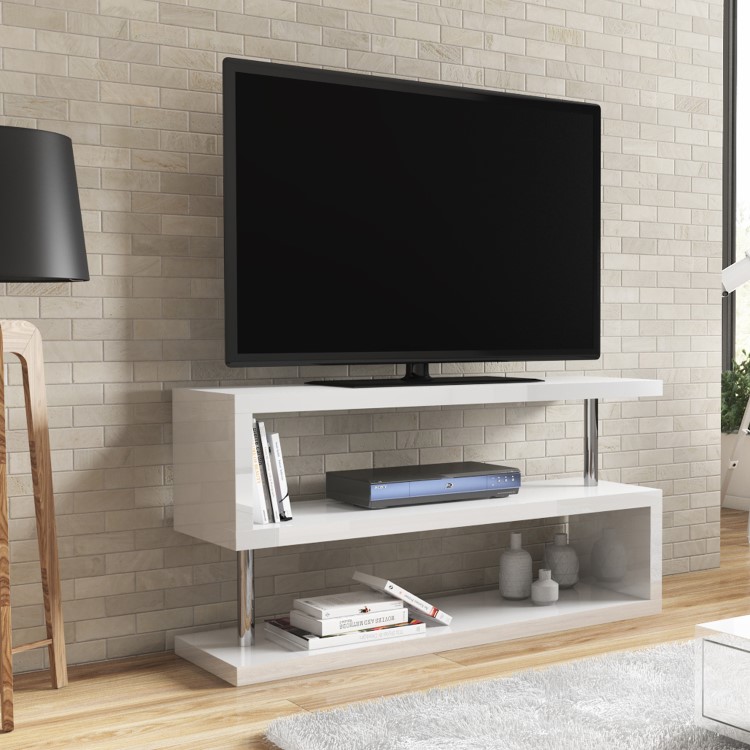 Artemis White High Gloss Geometric TV Stand - TV's up to 50"