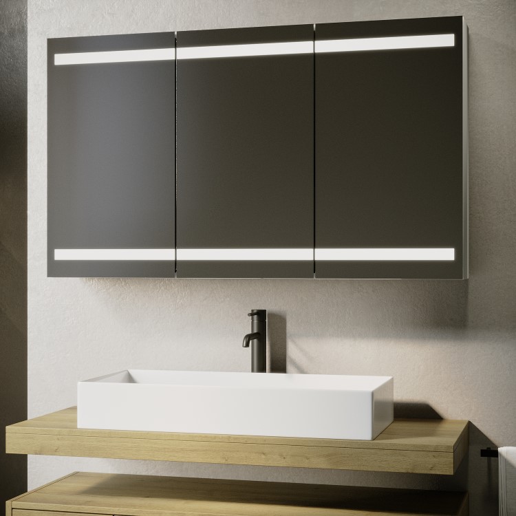 Refurbished Triple Door Mirrored Bathroom Cabinet with Lights Demister & Socket 1200 x 800mm - Artemis