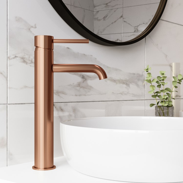 Brushed Bronze Tall Mono Basin Mixer Tap - Arissa