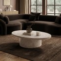 ARZ001 Large Beige Marble Effect Oval Coffee Table - Arrezzo