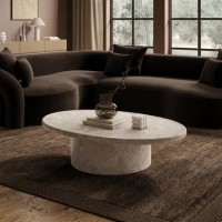 Large Beige Marble Effect Oval Coffee Table - Arrezzo