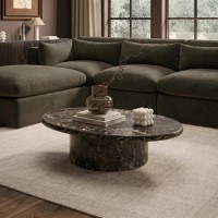 Large Brown Marble Effect Oval Coffee Table - Arrezzo