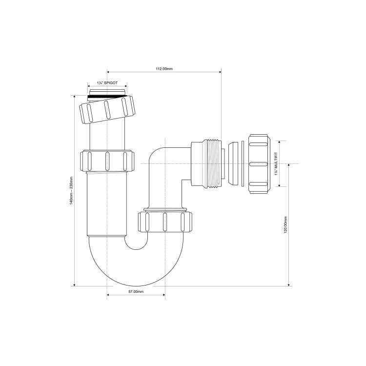 Mcalpine 1.25" 75mm Water Seal Adjustable Inlet Tubular Swivel 'P' Trap with Multifit Outlet