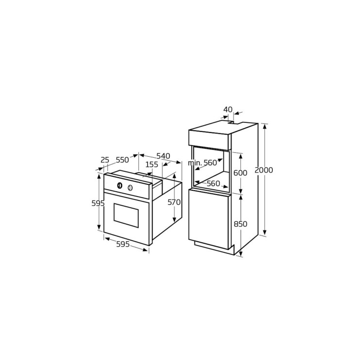Refurbished Amica ASC360SS 60cm Single Built In Electric Oven with Pyrolytic Cleaning Stainless Steel