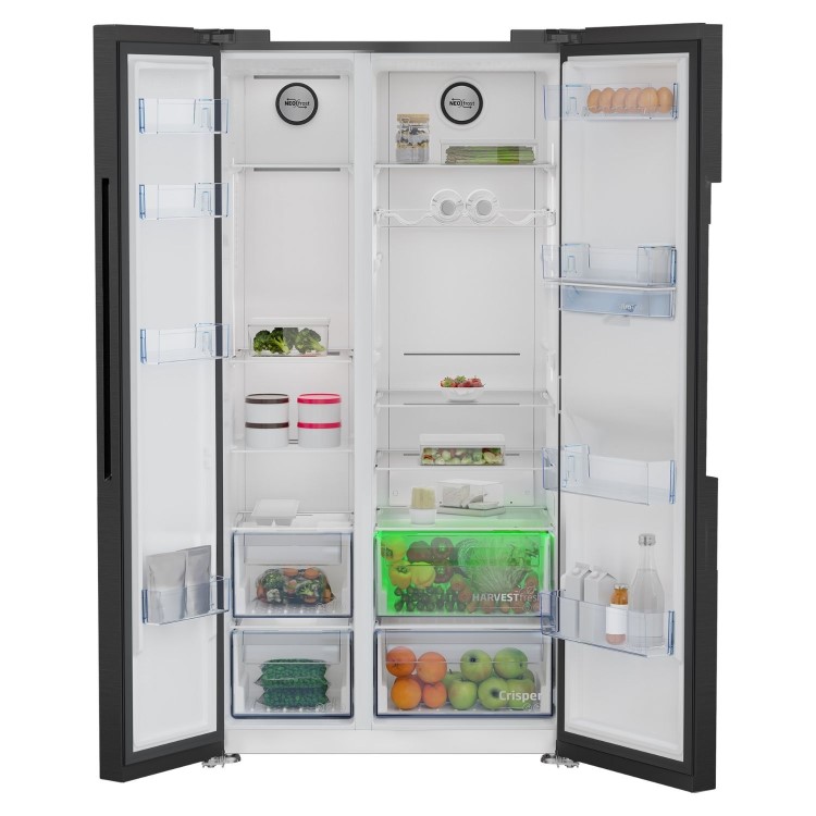 Beko 576 Litre Side by Side American Fridge Freezer with HarvestFresh™ - Black Steel