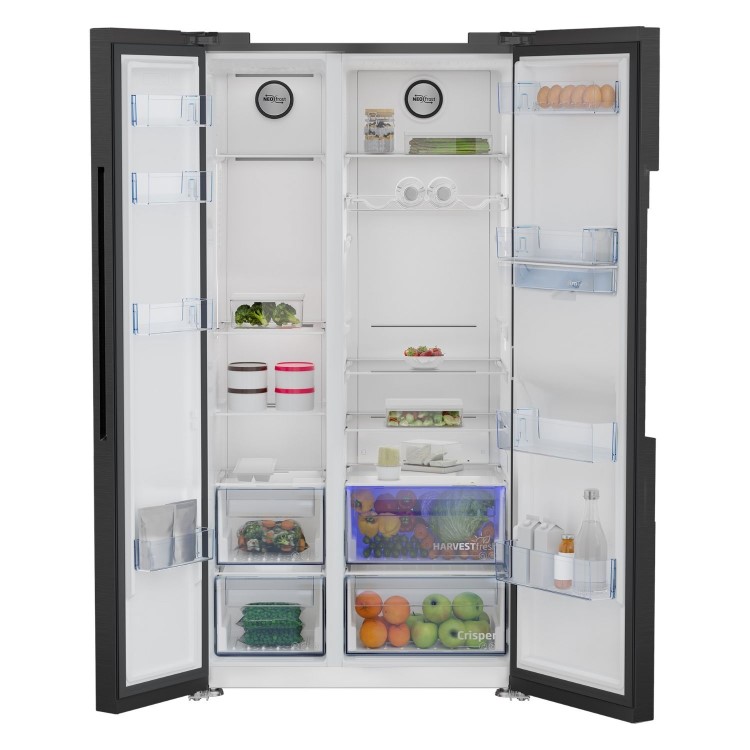 Beko 576 Litre Side by Side American Fridge Freezer with HarvestFresh™ - Black Steel