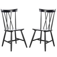 Set of 2 Black Wooden Cross Back Dining Chairs - Asha