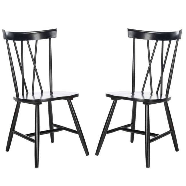Set of 2 Black Wooden Cross Back Dining Chairs - Asha
