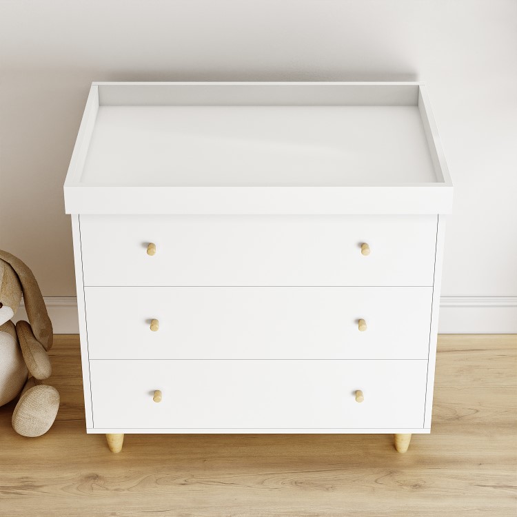 White Scandi Pine Wood Changing Unit with 3 Drawers - Astelle