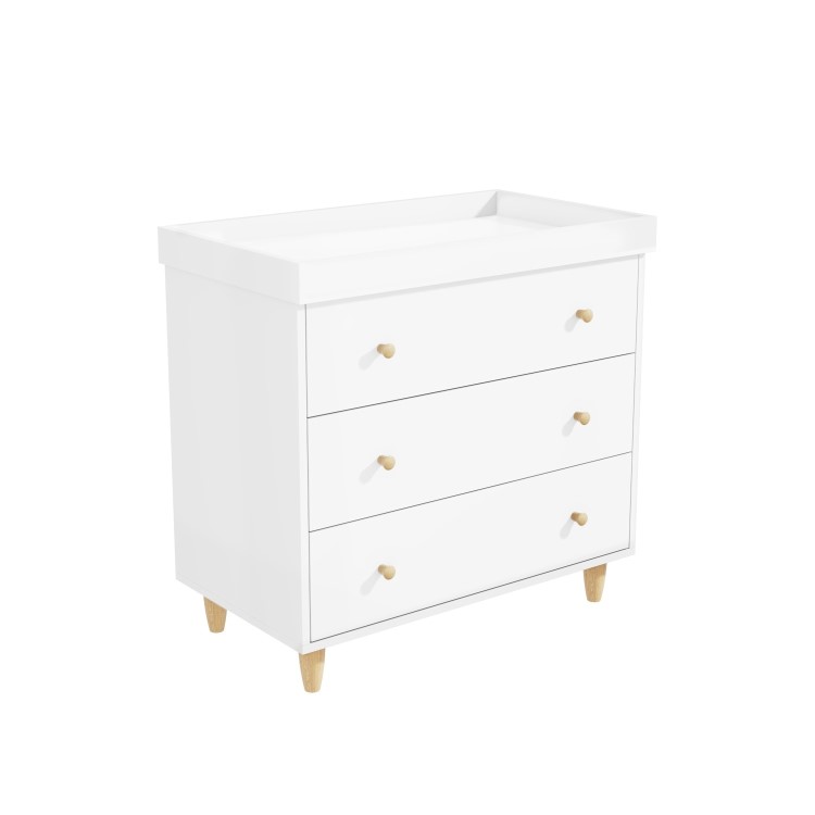 White Scandi Pine Wood Changing Unit with 3 Drawers - Astelle