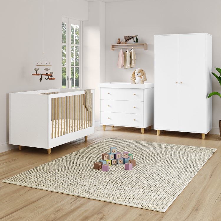 White Scandi Pine Wood Changing Unit with 3 Drawers - Astelle