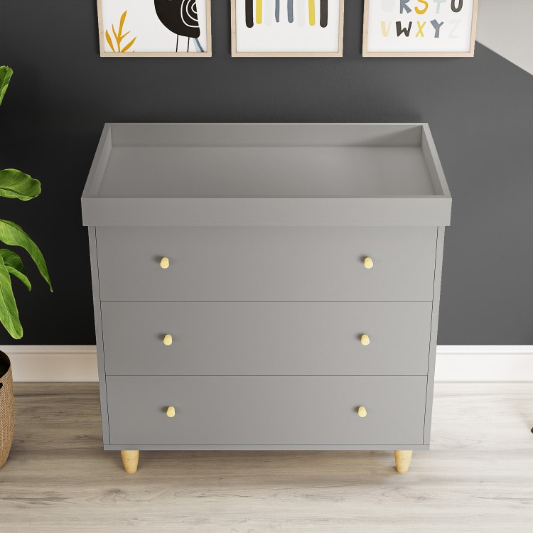 Grey Scandi Pine Wood Changing Unit with 3 Drawers - Astelle