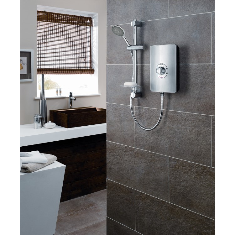 GRADE A1 - Triton Aspirante 9.5kw Electric Shower - Brushed Steel