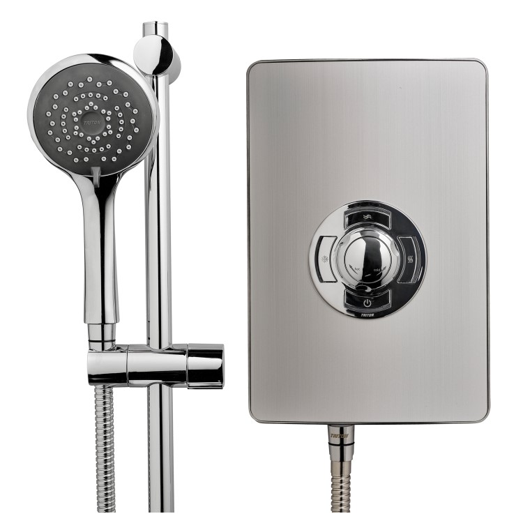 GRADE A1 - Triton Aspirante 9.5kw Electric Shower - Brushed Steel