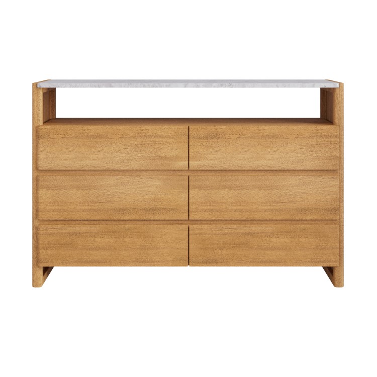 Solid Acacia Chest of 6 Drawers with Real Marble Top - Asher