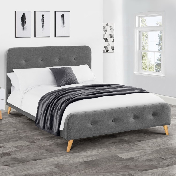 Grey Fabric Upholstered Double Bed Frame with Curved Headboad - Astrid - Julian Bowen