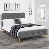Grey Fabric Upholstered Double Bed Frame with Curved Headboad - Astrid - Julian Bowen
