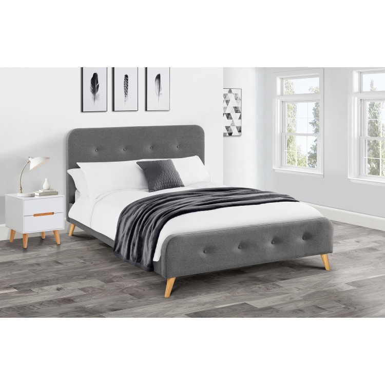 Grey Fabric Upholstered King Size Bed Frame with Curved Headboad - Astrid - Julian Bowen