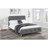 Grey Fabric Upholstered King Size Bed Frame with Curved Headboad - Astrid - Julian Bowen