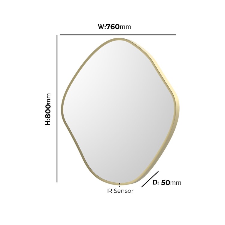 Pebble Brass Backlit Heated Bathroom Mirror with Lights 760 x 800mm - Aster