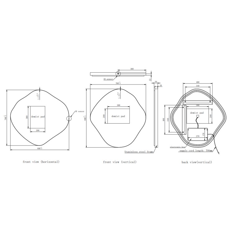Pebble Brass Backlit Heated Bathroom Mirror with Lights 760 x 800mm - Aster