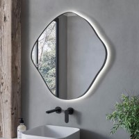 Pebble Black Backlit Heated Bathroom Mirror with Lights 760 x 800mm - Aster Pebble Black Backlit Heated Bathroom Mirror with Lights 760 x 800mm - Aster