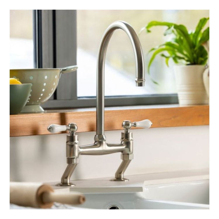 Abode Ludlow Bridge Kitchen Mixer Tap - Brushed Nickel