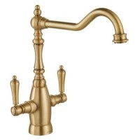 Mayenne Dual Lever Kitchen Mixer Tap - Antique Brass