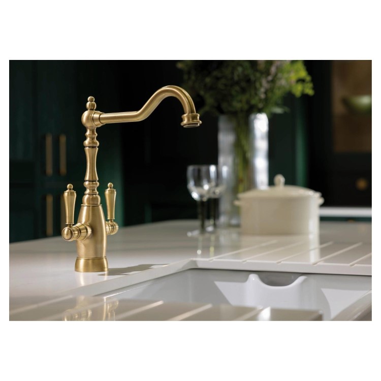 Mayenne Dual Lever Kitchen Mixer Tap - Antique Brass