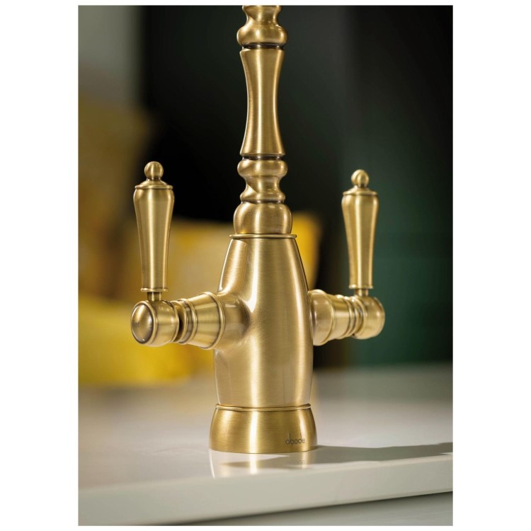 Mayenne Dual Lever Kitchen Mixer Tap - Antique Brass