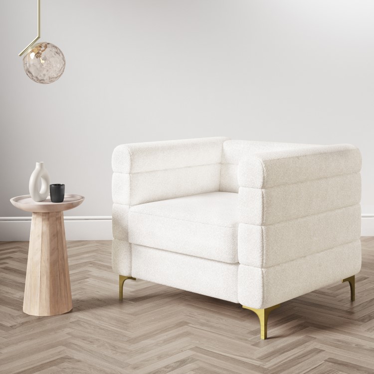 Cream Boucle Square Armchair - Astrid