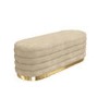 Oval Beige Velvet Ottoman Blanket Box with Gold Plinth - Astrid